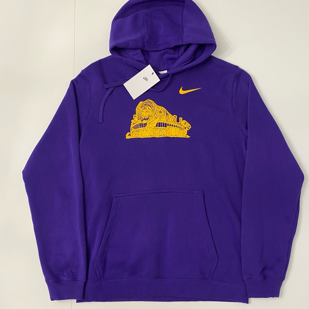Nike Mens Medium LSU Pullover Vault Club Graphic Hoodie Tiger Stadium Mike New